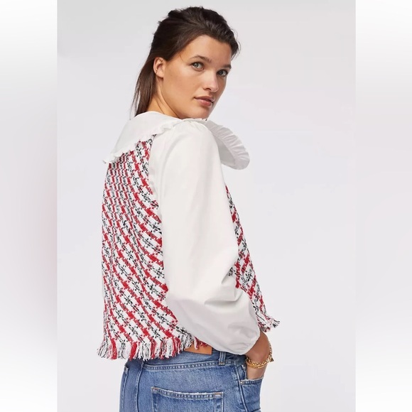 NWT Anthropologie x Mare Mare Layered Collar Sweater Vest Set White Red Size XS - Picture 10 of 16